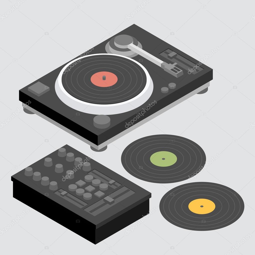 DJ set of decks and mixer, vector illustration