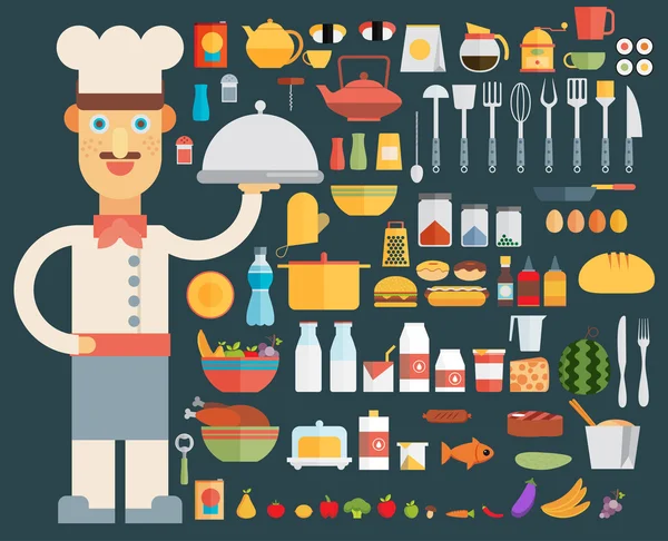 Ensemble d'outils de cuisine Chef Cuisine — Image vectorielle