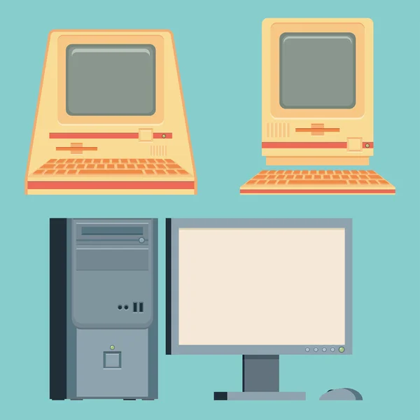 Personal Computer Set aus alten Zeiten. — Stockvektor