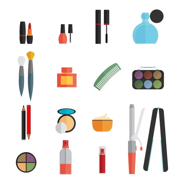 Iconos planos de belleza y maquillaje — Vector de stock