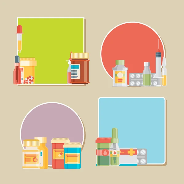 Pill bottles with various pills and capsules. — Stock Vector