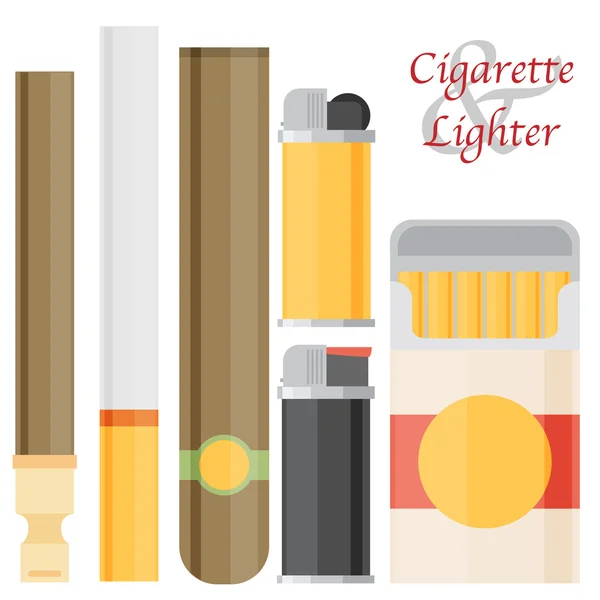Cigarette and lighter set — Stock Vector