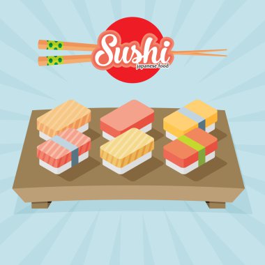 Suşi ile ahşap tepsi