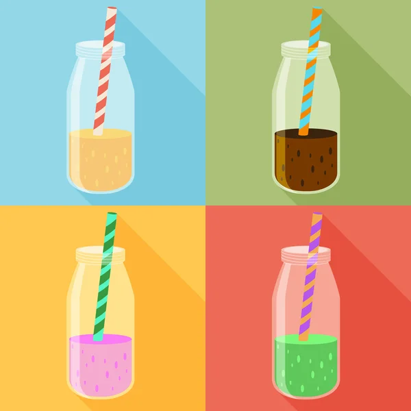 Jugo en una botella icono conjunto — Vector de stock