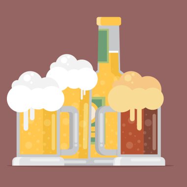 Şişe bira kupalar ile