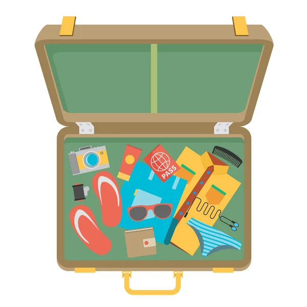 Packed suitcase for summer holiday — Stock Vector