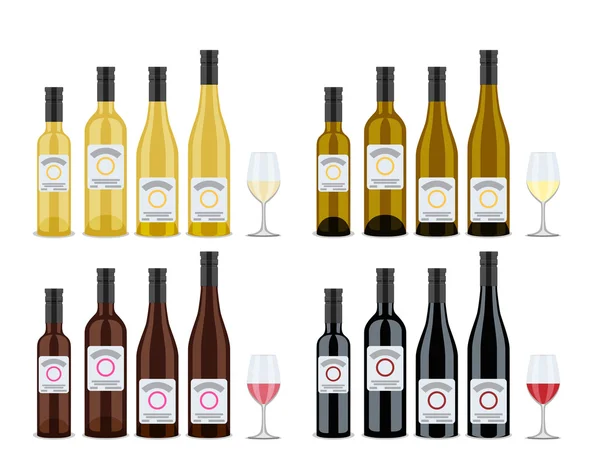 Set de botellas de vino y copas — Vector de stock