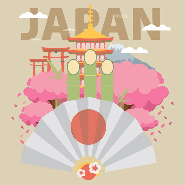 Lapos kivitel táj, Japán — Stock Vector