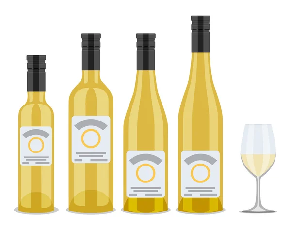 Conjunto de botellas de vino y vidrio — Vector de stock