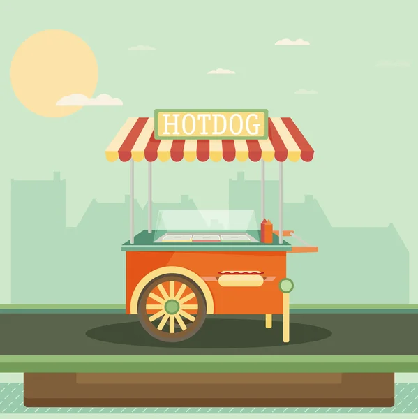 Hot dog, street cart. — Stock Vector