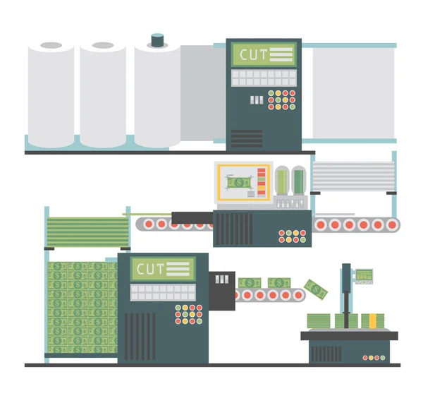 기계 만드는 달러 지폐 — 스톡 벡터