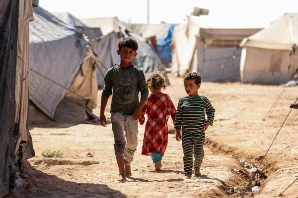 Niños Refugiados Del Campamento Hol Isis Noreste Siria Verano 2020 —  Fotos de Stock