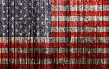 Amerikan bayrağı eski ahşap tahta üzerinde boyalı