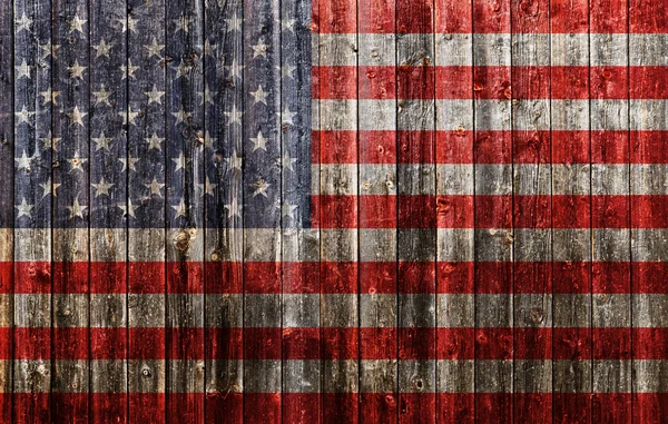 American flag painted on old wood plank