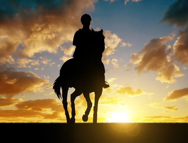 Silhouette d'un cavalier sur un cheval — Photo