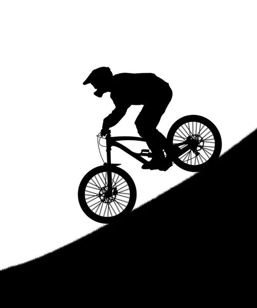 Silhouette des Radfahrers auf dem Downhill-Rad — Stockfoto