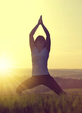 Genç kadın bir çayır üzerinde uzanan silüeti 