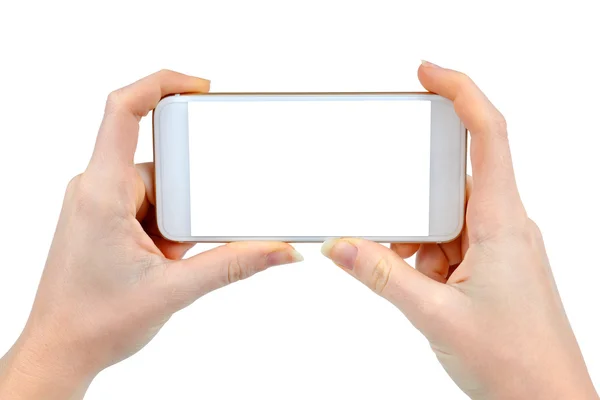 Two woman hands holding mobile smart phone — Stock Photo, Image