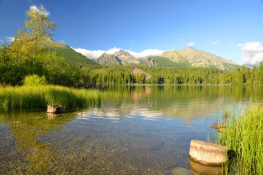 Dağ gölü Strbske pleso Milli Parkı yüksek Tatras içinde