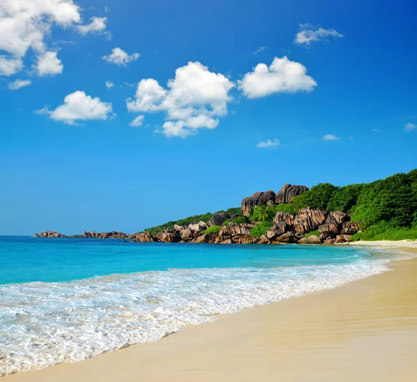 Playa Grande Anse Isla Digue Océano Índico Seychelles Destino Viaje —  Fotos de Stock
