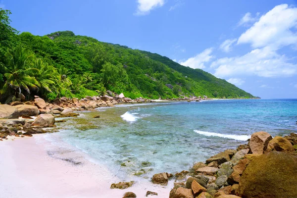 Пляж Anse Caiman Острове Дигу Индийском Океане Сейшельские Острова — стоковое фото