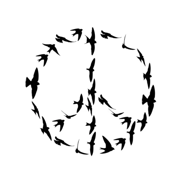 Silhouette Birds Flying Peace Symbol Formation Isolated White Background — Stock Photo, Image
