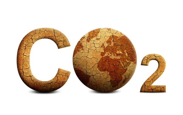 Uitgedroogde Planeet Aarde Tekst Co2 Geïsoleerd Witte Achtergrond Klimaatconcept Voor — Stockfoto