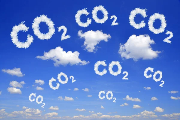 Blauwe Lucht Met Co2 Tekst Van Wolken Klimaatconcept Voor Opwarming — Stockfoto