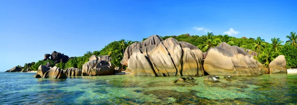 Vista Panoramica Una Bellissima Spiaggia Anse Source Argent Con Grandi — Foto Stock