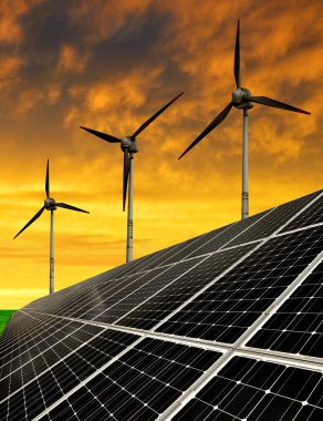 Güneş enerjisi panelleri ile rüzgar türbinleri