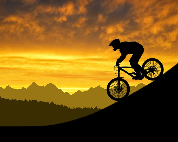 Ciclista em bicicleta downhill — Fotografia de Stock