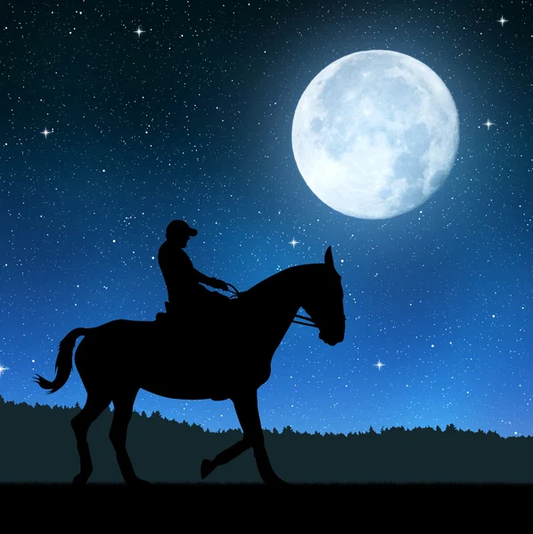 Rider on a horse in night — Stock Photo, Image