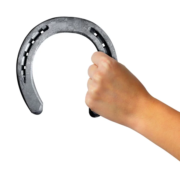 Hand holding horseshoe — Stock Photo, Image