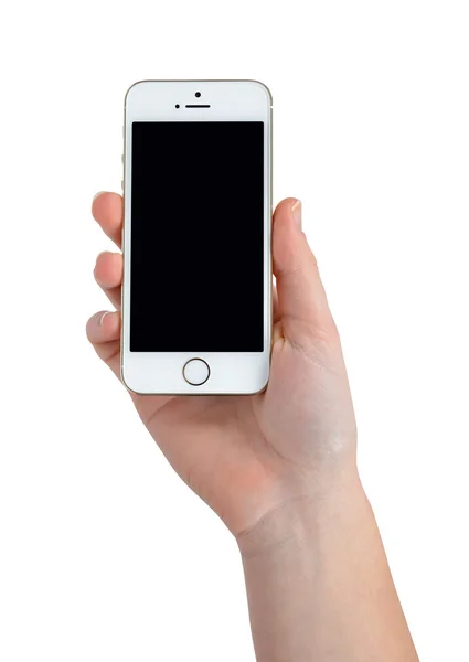 Frau hält Apple iphone 5s Smartphone in der Hand — Stockfoto