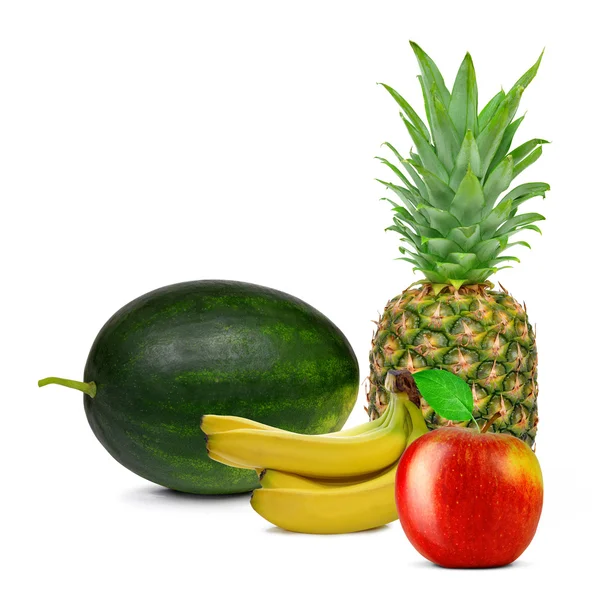 Piña, manzana, melón y plátano — Foto de Stock