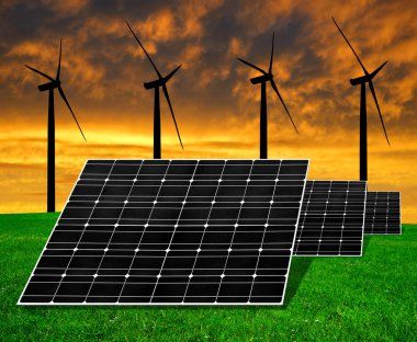 Güneş enerjisi panelleri ile rüzgar türbinleri