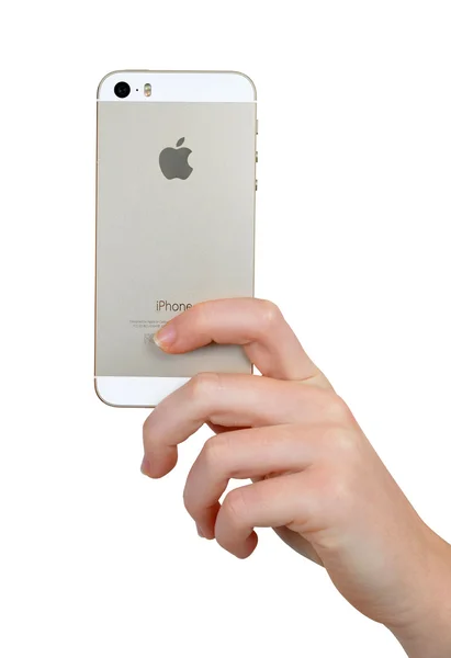 Vrouw Hand Holding Apple iphone 5s slimme telefoon — Stockfoto