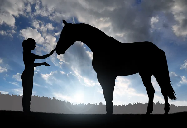 馬を持つ少女 — ストック写真