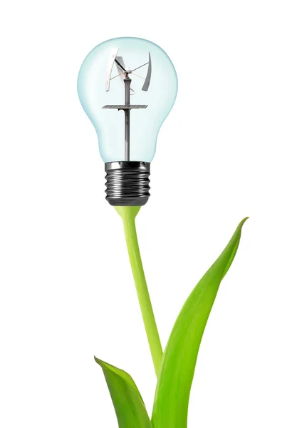 Bulb with wind turbine on plant — Stock Photo, Image