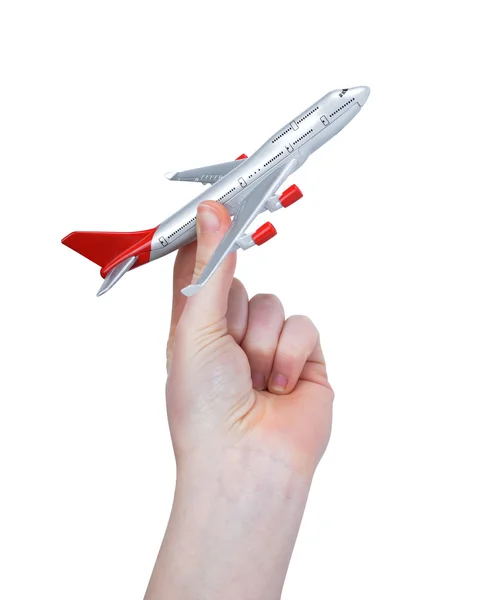 Χέρι που κρατά το παιχνίδι αεροπλάνο — Φωτογραφία Αρχείου
