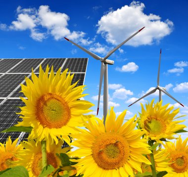 Güneş enerjisi panelleri ile rüzgar türbinleri
