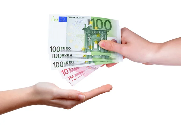 Kvinnlig hand med euron pengar — Stockfoto