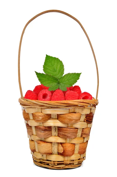 Raspberries in wooden basket — Stock Photo, Image