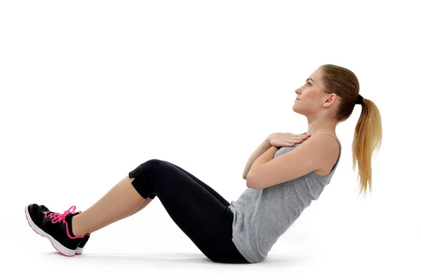 Girl aerobic exercise abdominal push ups posture — Φωτογραφία Αρχείου