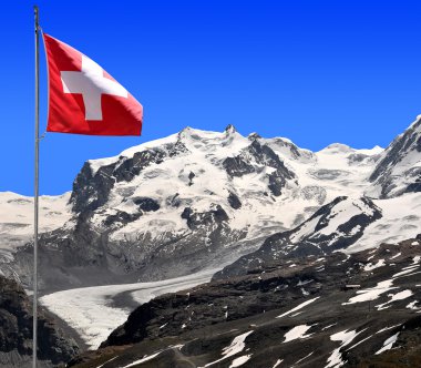 mount monte rosa ile İsviçre bayrağı