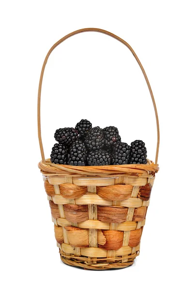 Wooden basket with blackberries — Stock Photo, Image