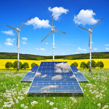 Güneş enerjisi panelleri ile rüzgar türbinleri