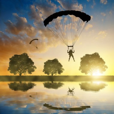 Siluet skydiver paraşütçü açılış