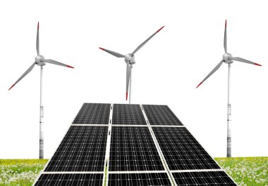 Güneş enerjisi panelleri ile rüzgar türbinleri