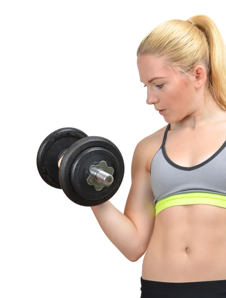 Kız pazı kas dumbbells ile egzersiz — Stok fotoğraf